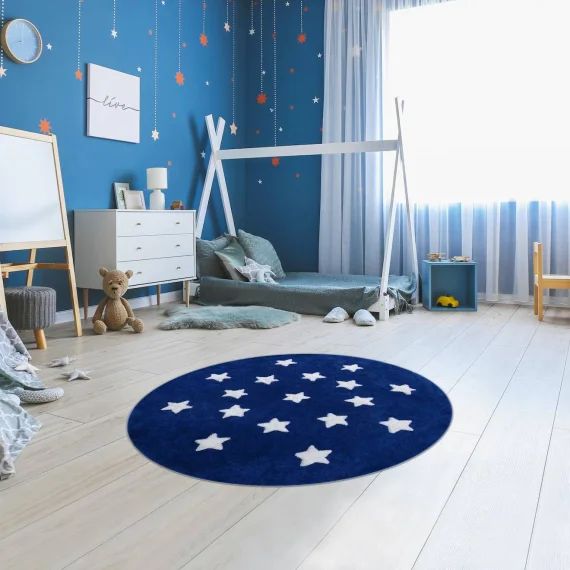 Tapis Rond En Coton Motif Enfant Etoile R Bleu
