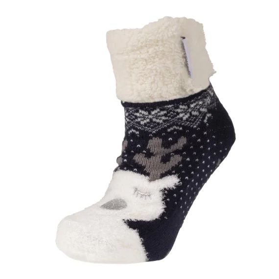 Chaussettes Fourrées Enfant Noël Renne 1/8 Ans Marine