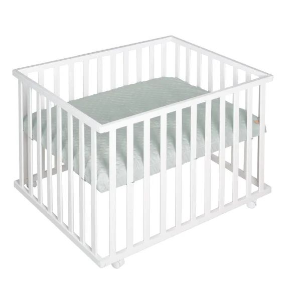 Parc Bébé Rectangulaire Sur Roulettes + Tapis Déperlant Roba Style Blanc – Vert Givré
