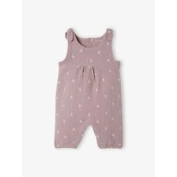 Combinaison bébé naissance brodée en gaze de coton lilas