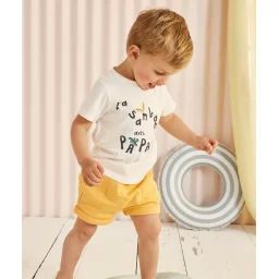Bermuda bébé garçon en coton gaufré orange fluo –  – Soldes