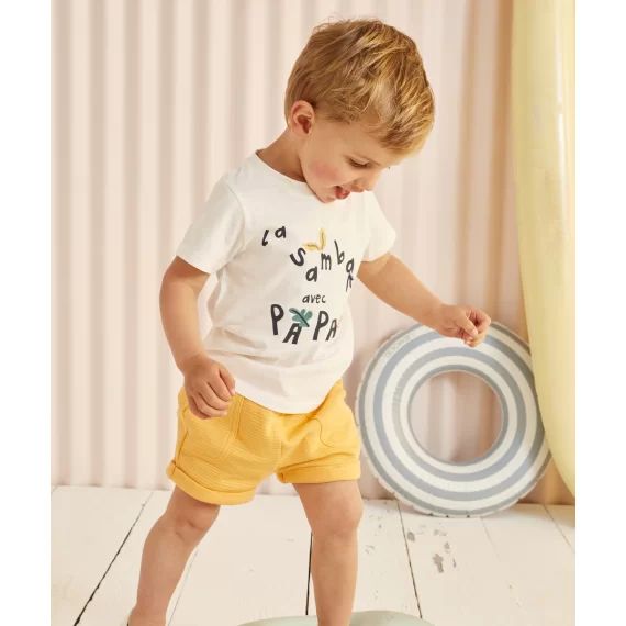 Bermuda bébé garçon en coton gaufré orange fluo –  – Soldes