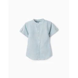 Chemise À Manches Courtes En Oxford 100% Coton Bleu Clair