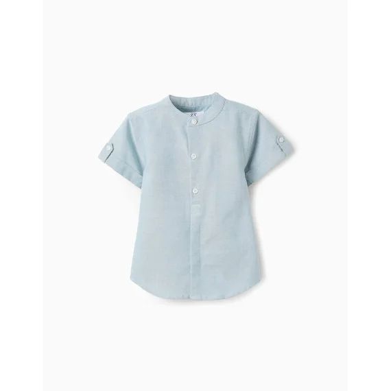 Chemise À Manches Courtes En Oxford 100% Coton Bleu Clair