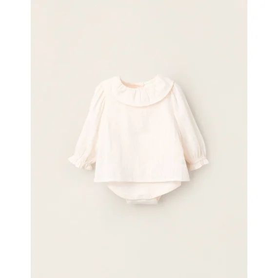 Chemisier En Coton Avec Body Incorporé Beige Clair