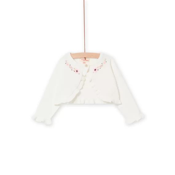 Cardigan En Maille Écru À Broderies Fleuries Bébé Fille