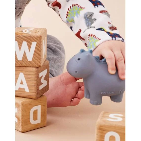 Jouet de bain dinosaure avec hochet en caoutchouc naturel bleu