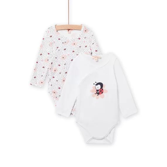 Lot De 2 Bodys Imprimé Coccinelles Et Fleurs Naissance Fille – Blanc