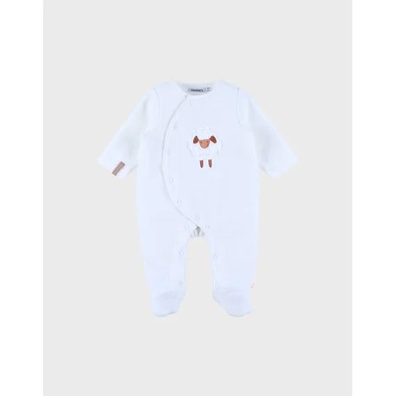 Pyjama Bébé En Velours Avec Broderie Mouton Blanc