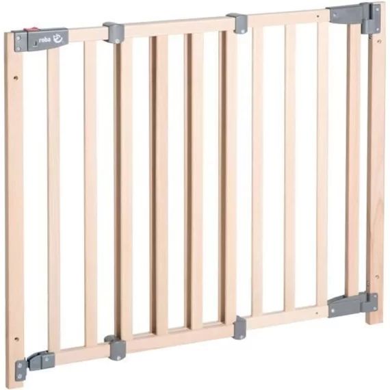 Barrière de Sécurité Bébé ROBA Safety Up – Largeur Réglable 70-118.5cm – Bois Naturel/Gris marron