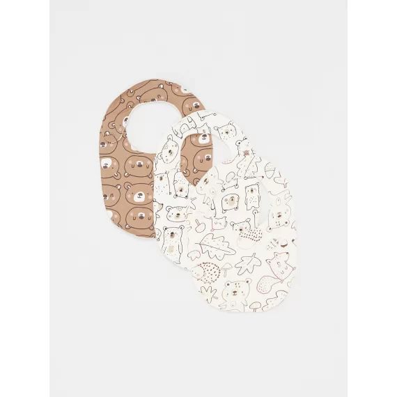 Lot De 3 Bavoirs Blanc Et Marron À Imprimé Animaux Mixte – Blanc cassé