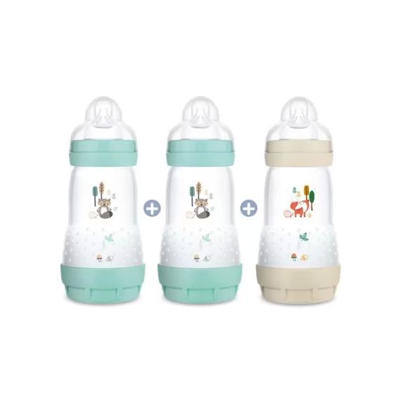 Lot de 3 biberons anti-colique Nature Aqua débit 2 moyen (260 ml)