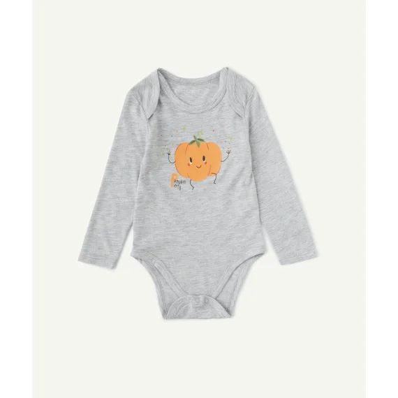 Body manches longues thermolactyl gris chiné avec motif citrouille