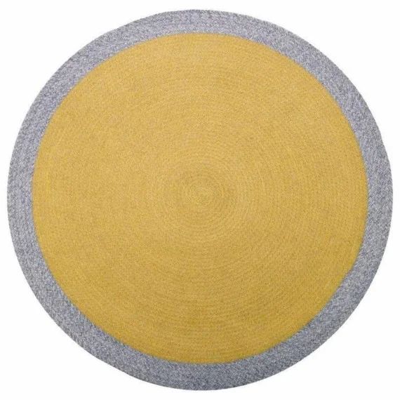 Tapis Enfant Nolan Laine Mélangée Curcuma / Lin Rond Ø120 – Nattiot Beige