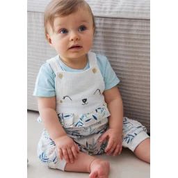 Ensemble Salopette Bébé En Gaze De Coton Et T-shirt Iskia Bleu