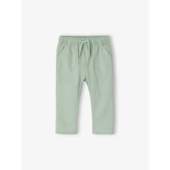 Pantalon léger en lin et coton bébé vert sauge
