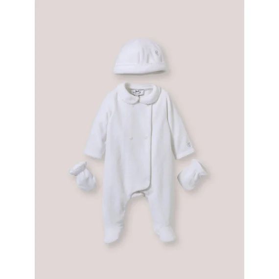 Set Maternité : Dors-bien, Bonnet Et Moufles Blanc Doux