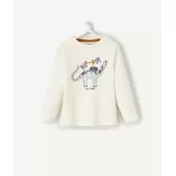 T-shirt bébé garçon en coton bio écru avec dragon brodé –  – Soldes