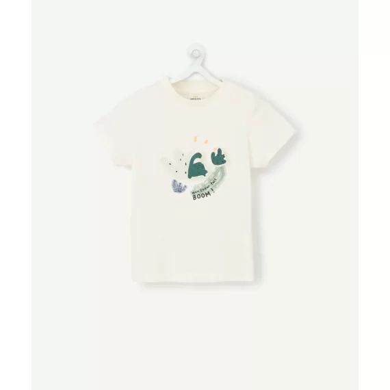 T-shirt blanc dinosaure en coton biologique bébé garçon