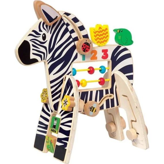 Jouet D&rsquo;activité Zèbre Safari – Manhattan Toy – Pour Bébé De 12 Mois Et Plus – Bois Multicolore Blanc