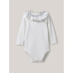 Body Col Avec Smocksen Coton Biologique Blanc Doux