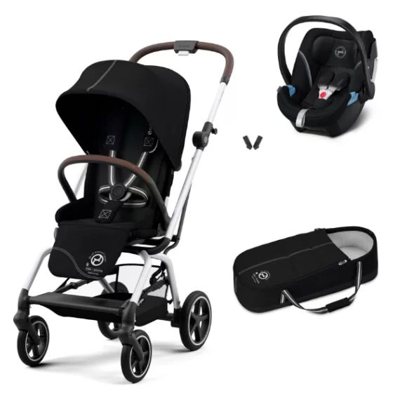 Poussette Cybex Eezy S Twist PLUS 2 – Châssis Silver + Cocoon S – Moon Black + Coque Auto Aton 5 – Deep Black (2022)