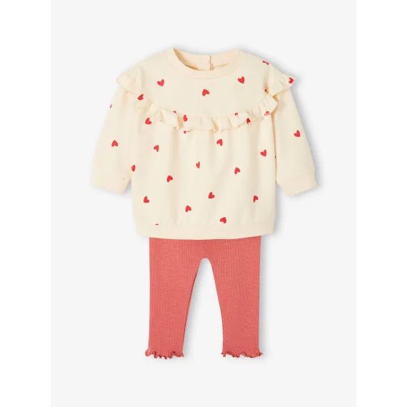Ensemble sweat à volant + legging bébé écru