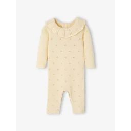 Combinaison naissance en tricot maille fantaisie écru