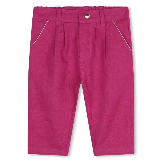 Pantalon en lin avec broderie Fille Rose