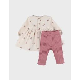 Ensemble Robe Et Legging En Coton Imprimé Floral Rose