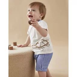 Set t-shirt imprimé tortue + short rayé bleu