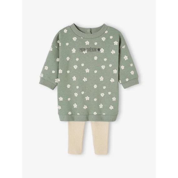 Ensemble robe + legging bébé personnalisable vert sauge