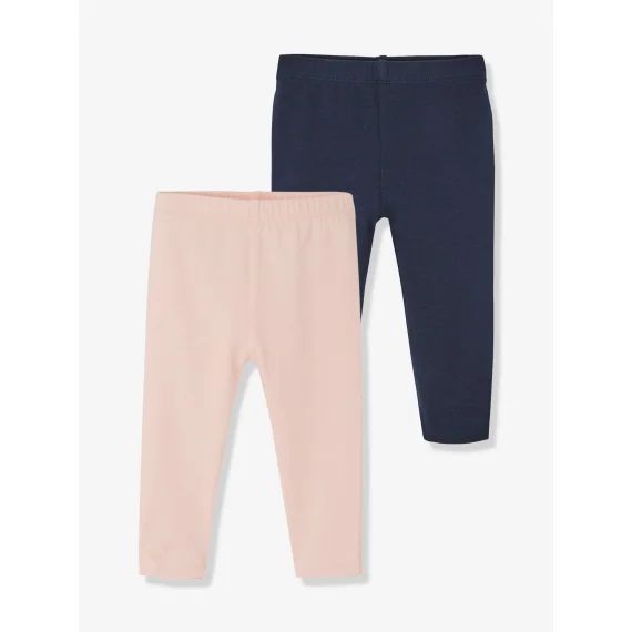 Lot de 2 leggings longs bébé fille BASICS lot marine grisé