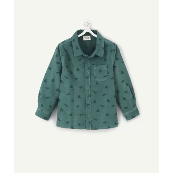 Chemise en velours côtelé vert bébé garçon et imprimé dino –  – Soldes