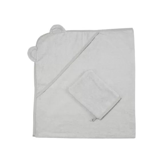Cape de bain + gant ours gris (100 x 100 cm)