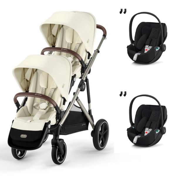 Poussette Double Cybex Gazelle S – Châssis Taupe/ Assises Seashell Beige + Coque Auto Cloud T i-Fix – Sepia Black (2023)