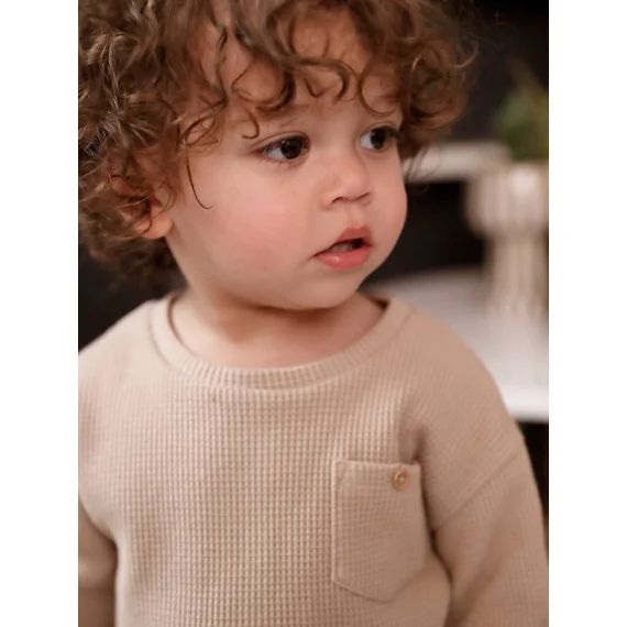T-shirt en nid d&rsquo;abeille bébé garçon beige