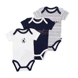 Bodies Bébé En Coton À Manches Courtes Lot De 3 Bleu/blanc