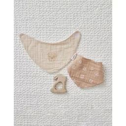 Set de 2 bavoirs bandana léopard en mousseline et éponge marron