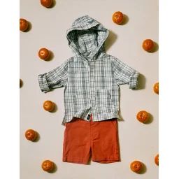 Chemise À Carreaux Et Capuche Bleu Foncé