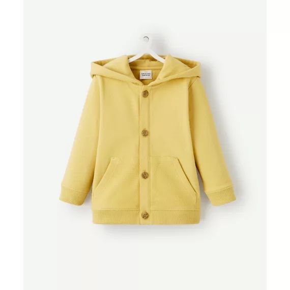 Cardigan à capuche bébé garçon en coton jaune –  – Soldes