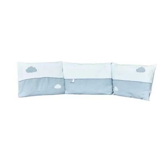 Tour De Lit Bébé En Coton – Sauthon – Lily – Déhoussable – Mousseline De Coton Gaufrée – Broderies Fines Bleu