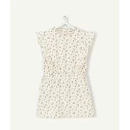 Robe en coton écrue imprimée fleurie et volants bébé fille