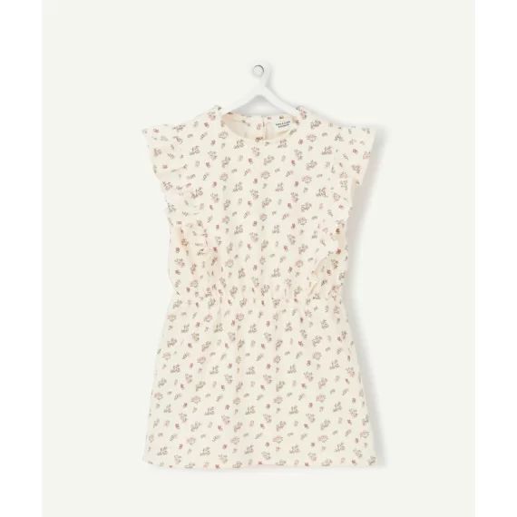 Robe en coton écrue imprimée fleurie et volants bébé fille