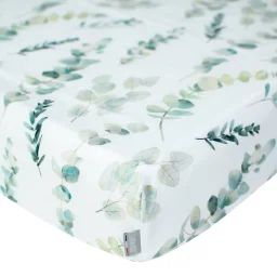 Drap-housse En Coton Eucalyptus Blanc Imprimé Eucalyptus