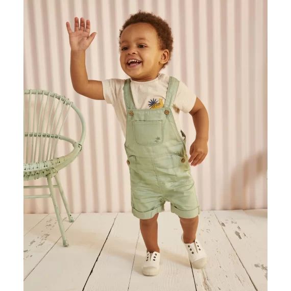 Salopette courte bébé garçon verte avec poches –  – Soldes