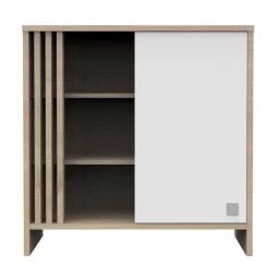 Commode 1 Porte Colorée Et 3 Niches Avec Claustra En Bois Décor Chêne Suave Marron