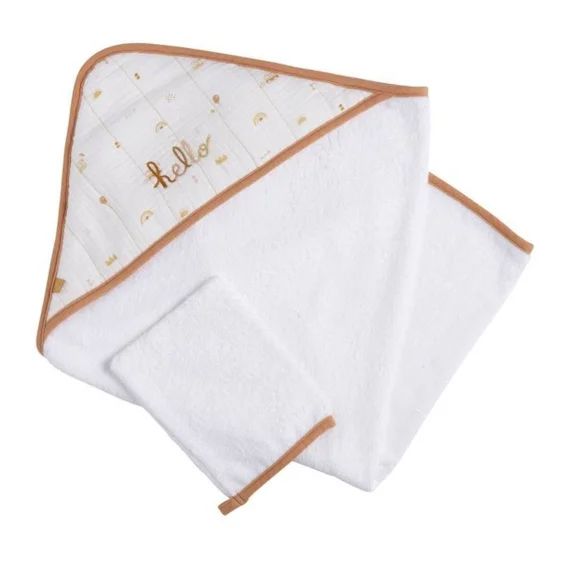 Cape De Bain Et Gant En Coton Blanc Blanc
