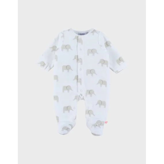 Pyjama En Velours Imprimé Éléphant Bali Blanc
