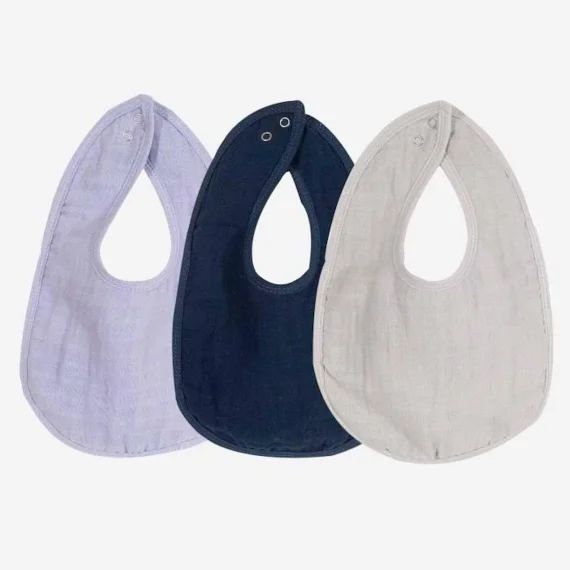 Lot de bavoirs 4-12 mois – TROIS KILOS SEPT – Bleu Marine – Garçon – 24x36cm – 100% coton bleu